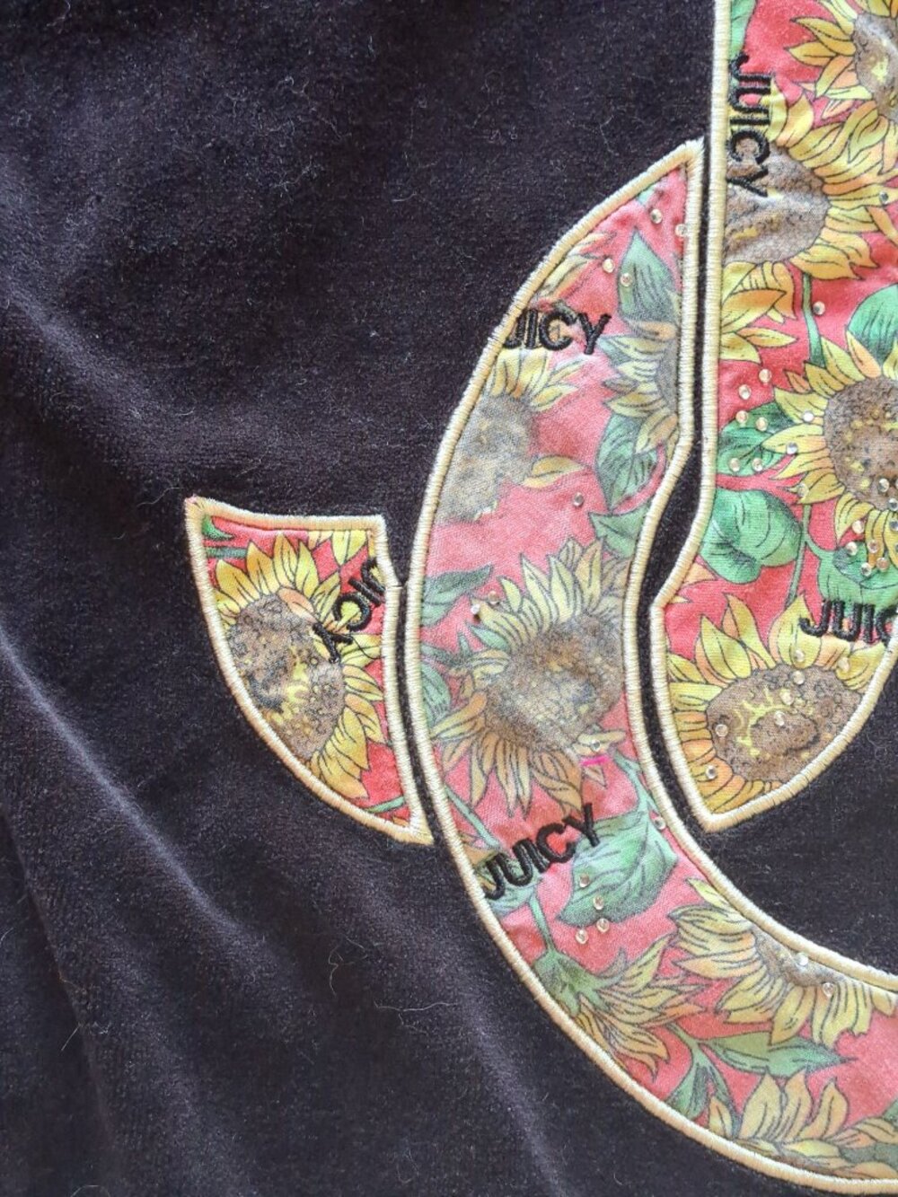 Y2K Juicy Couture Black Velour Hoodie Sunflower Embroidered Logo Womens Size XS - Picture 4 of 13